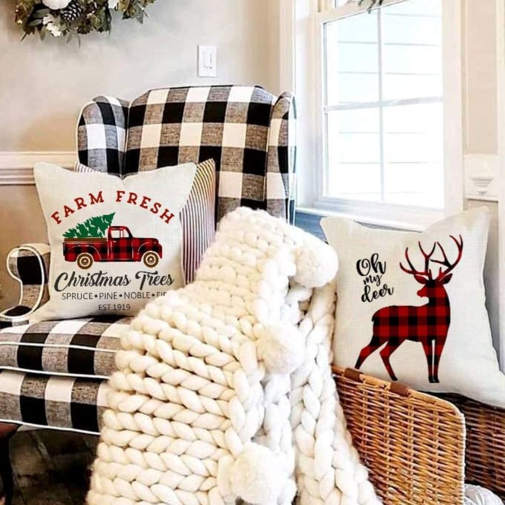 New Farmhouse Buffalo Check Christmas Pillow Cover